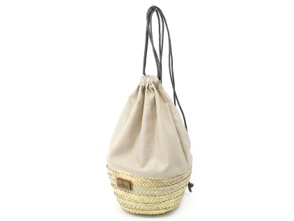 MOCHILA redonda de palma y algodón natural